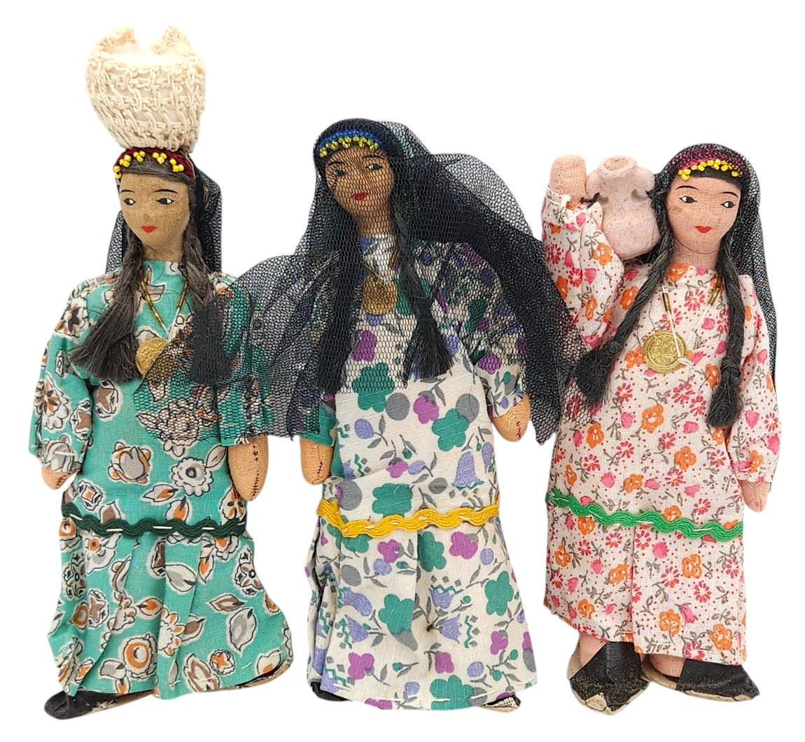 Vintage Egyptian Dolls Handmade Traditional Clothing Working Villagers Lot of 3