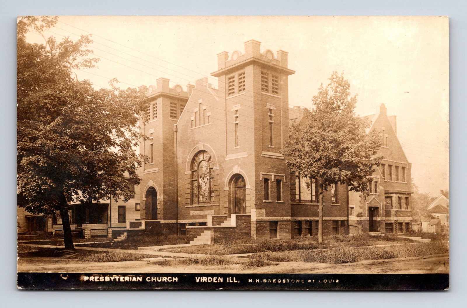 c1919 RPPC Presbyterian Church by HH Bregstone Virden Illinois IL Postcard