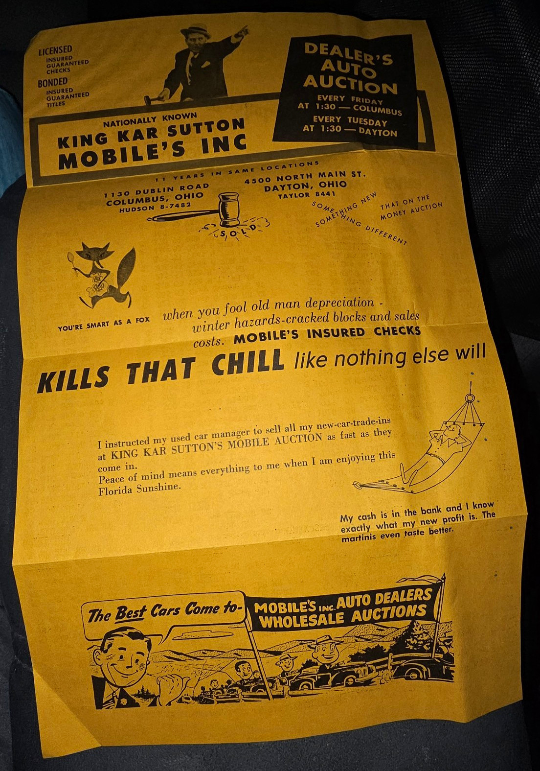 1958 King Kar Sutton Auto Auction Flyers Lot 2 Ohio Vintage Car Price Lists