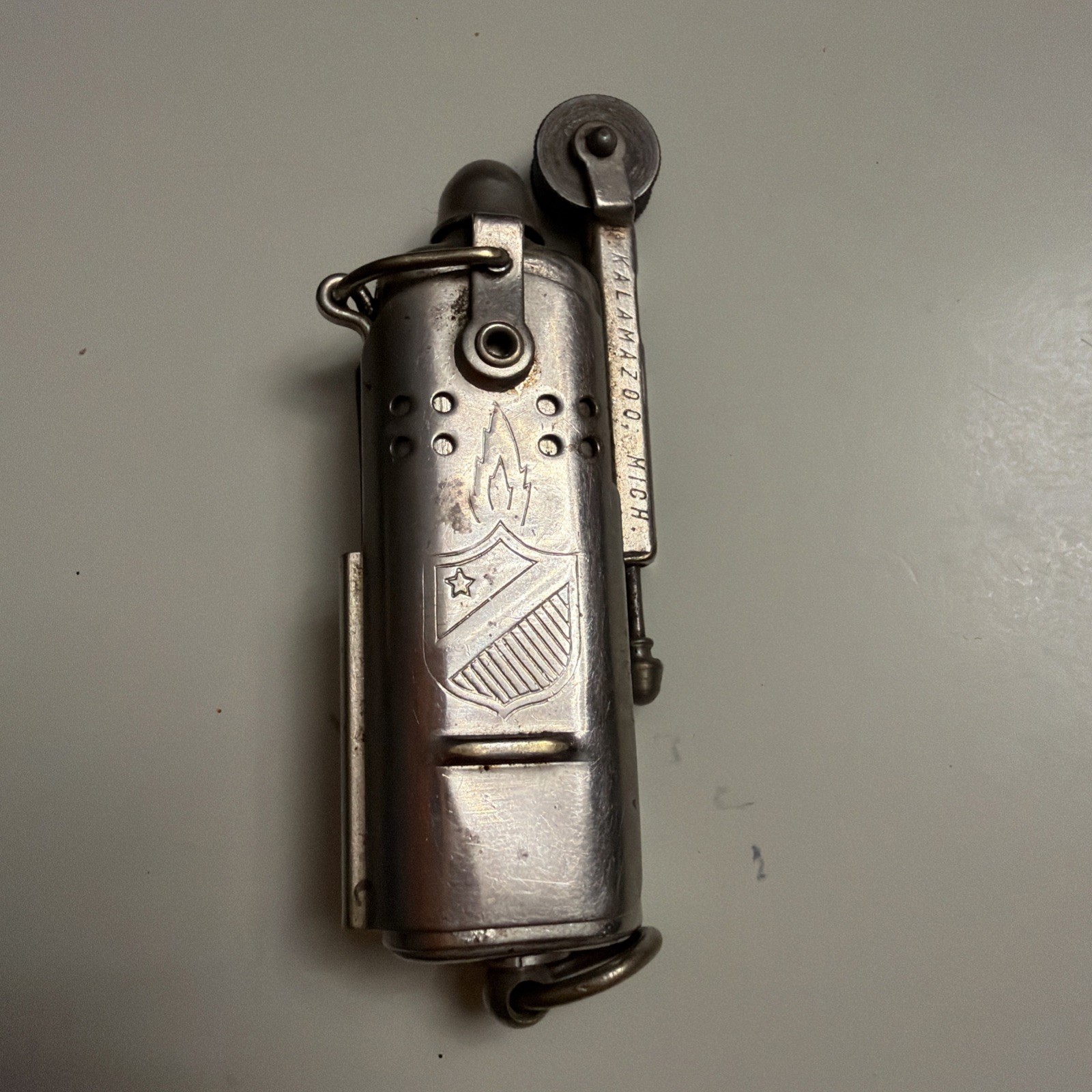 Vintage WW2 Bowers  Steel Trench Lighter  Kalamazoo Mich. USA Untested 