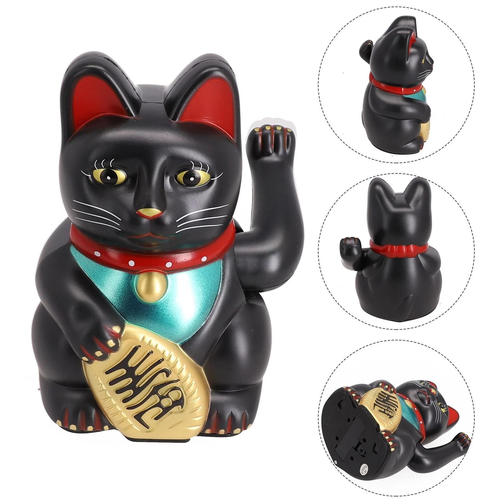 BLACK FENG SHUI Gold Lucky Beckoning Waving Cat Maneki Neko 5