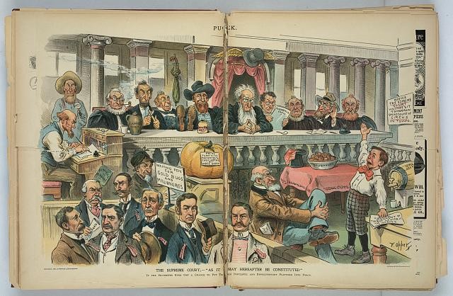 U.S. Supreme Court 1896 Puck Cartoon Rockefeller Vanderbilt Silver Question