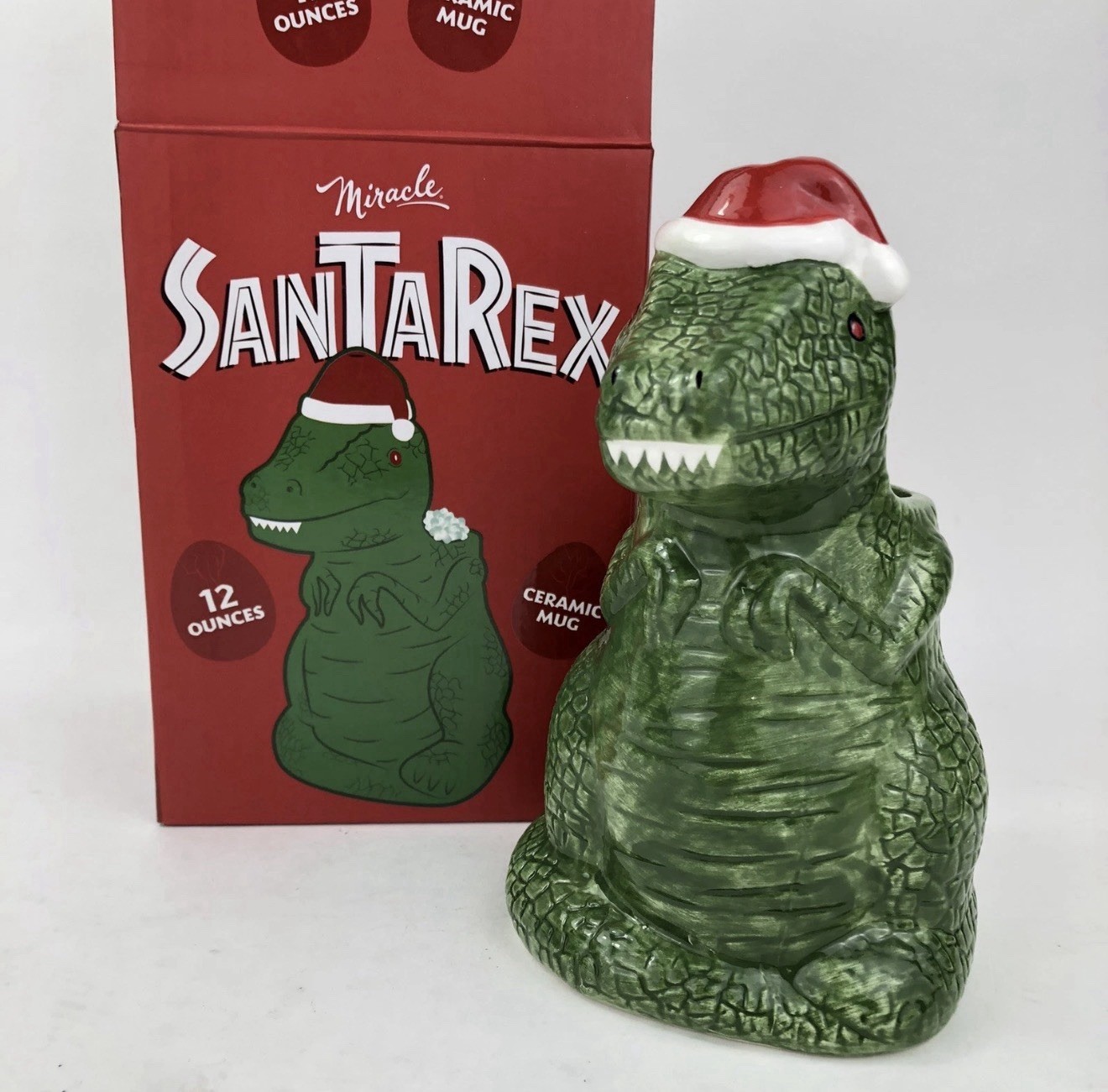 SanTaRex Miracle Tiki Mug T-Rex Dinosaur Christmas July Cocktail Santa Hat 12oz
