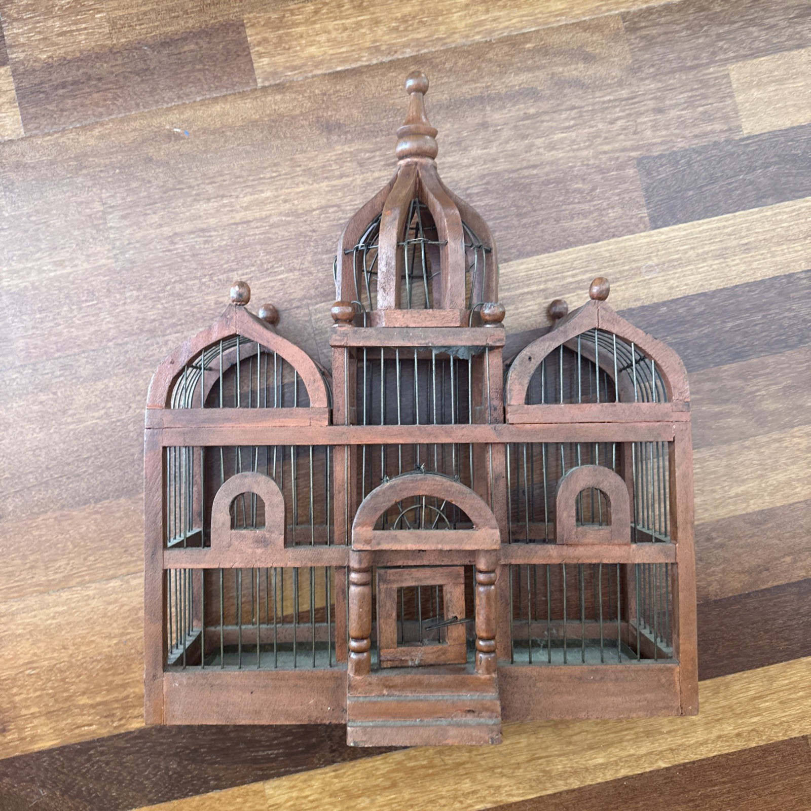 Vintage French Victorian Domed Bird Cage Taj Mahal Style Wood Wire House 15x19x5