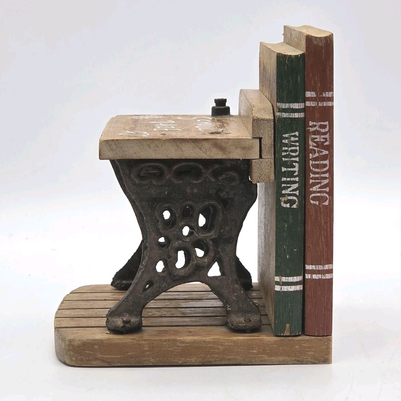 Enesco Wood & Cast Iron Student Desk School Daze Bookend Teacher Decor VTG 1975