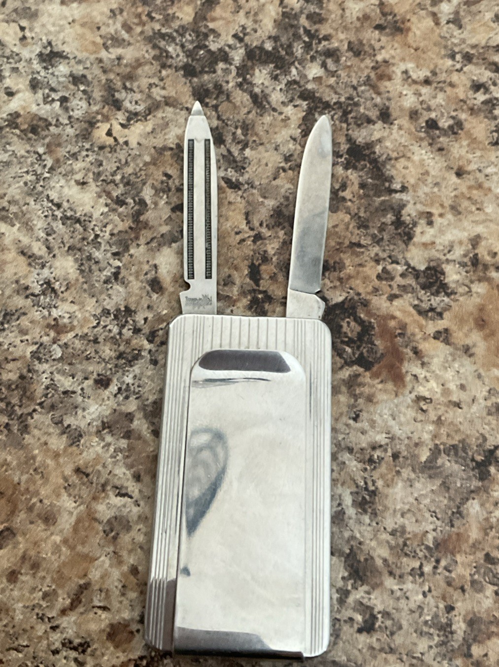 Vintage Imperial Stainless USA Money Clip Pocket Knife & Nail File Art Deco