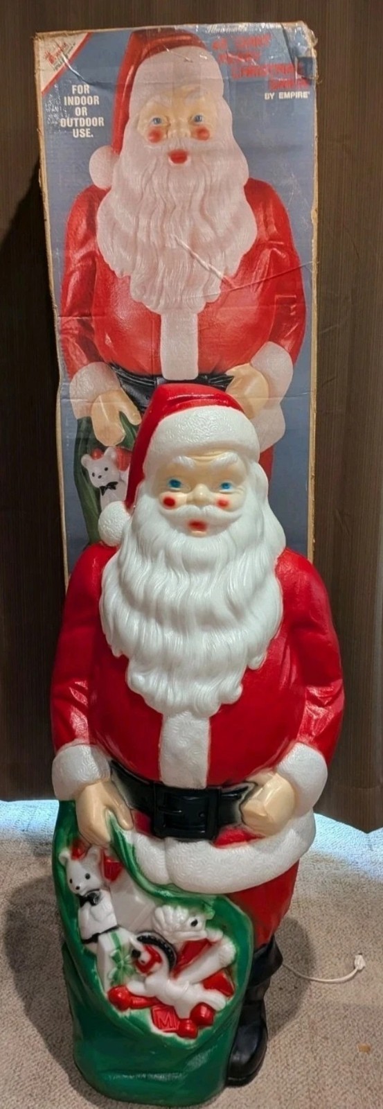 Vintage Empire 48” Santa Blow Mold Green Toy Bag Sack In Original Box 1968
