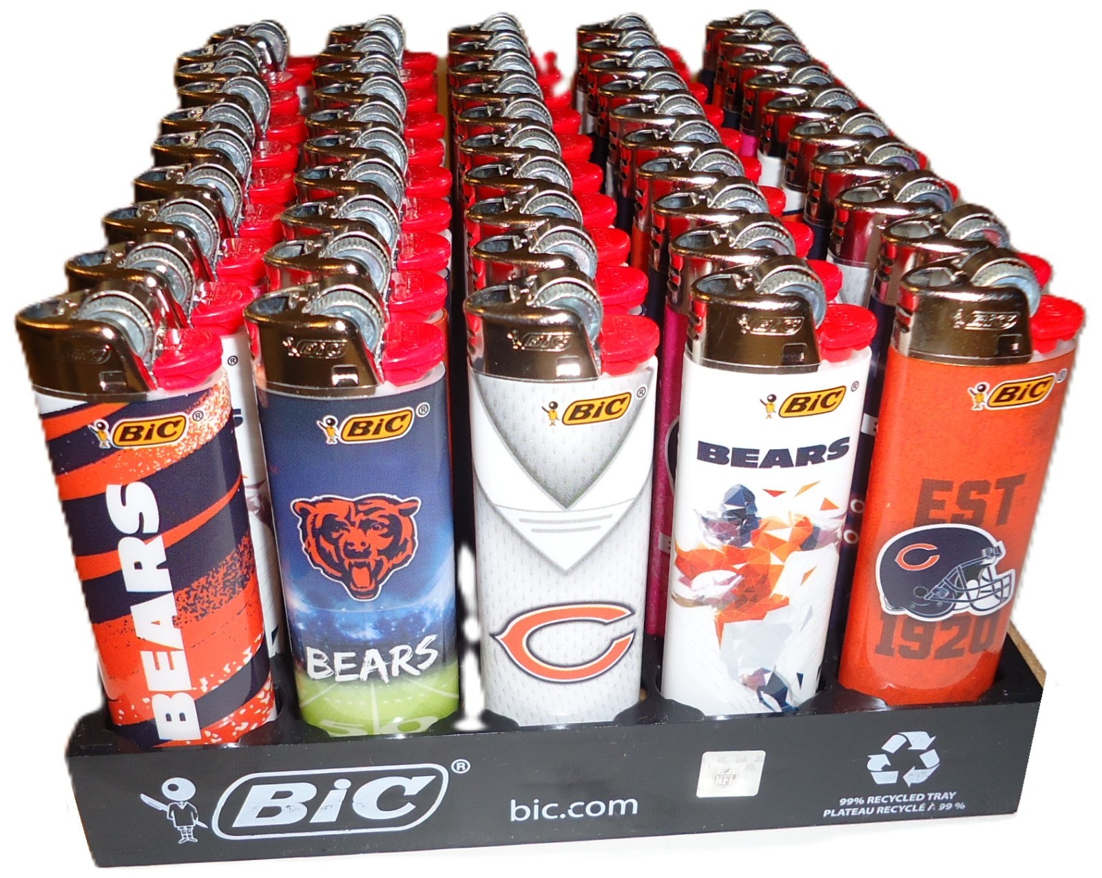 Bic Chicago Bears NFL Football Disposable Lighters 50 Count Tray 8 Mix Designs