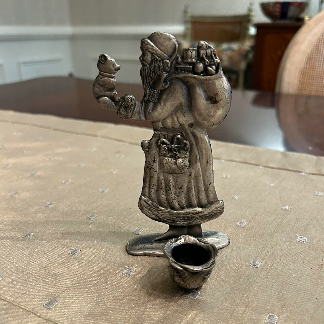 Vintage 1988 Seagull Pewter Santa Claus Figurine & Candle Holder 