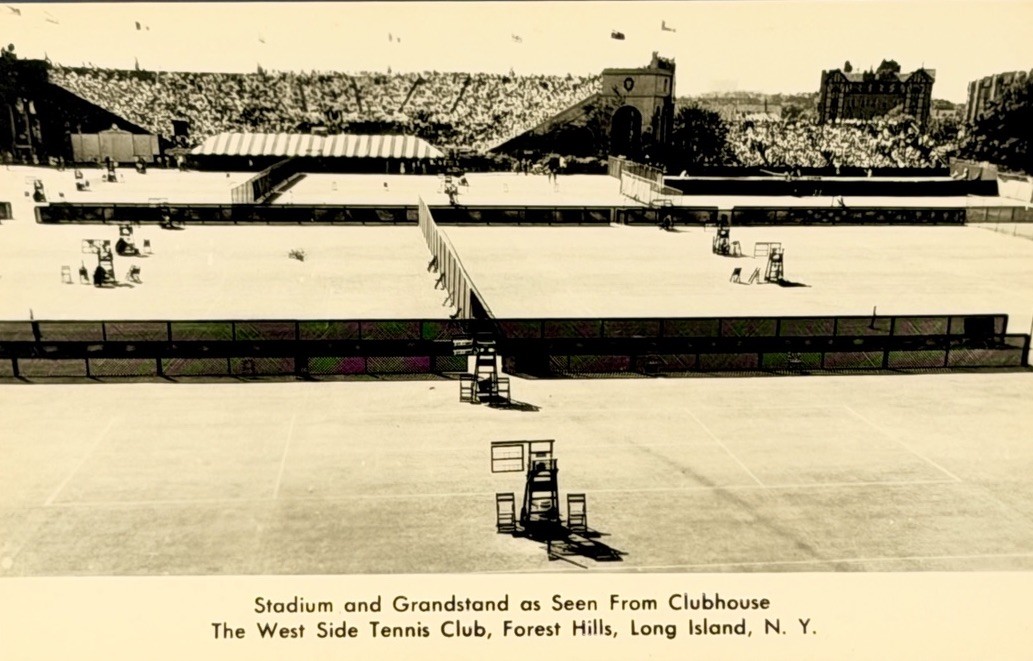Vintage Forest Hills NY Postcard West Side Tennis Club Stadium Grandstand Queens