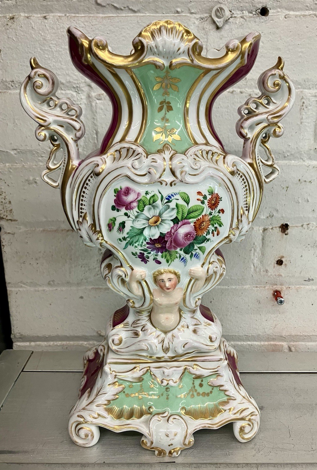 Excellent Lg. Antique Rococo Style Figural Vase Hand Painted Porcelain L&H