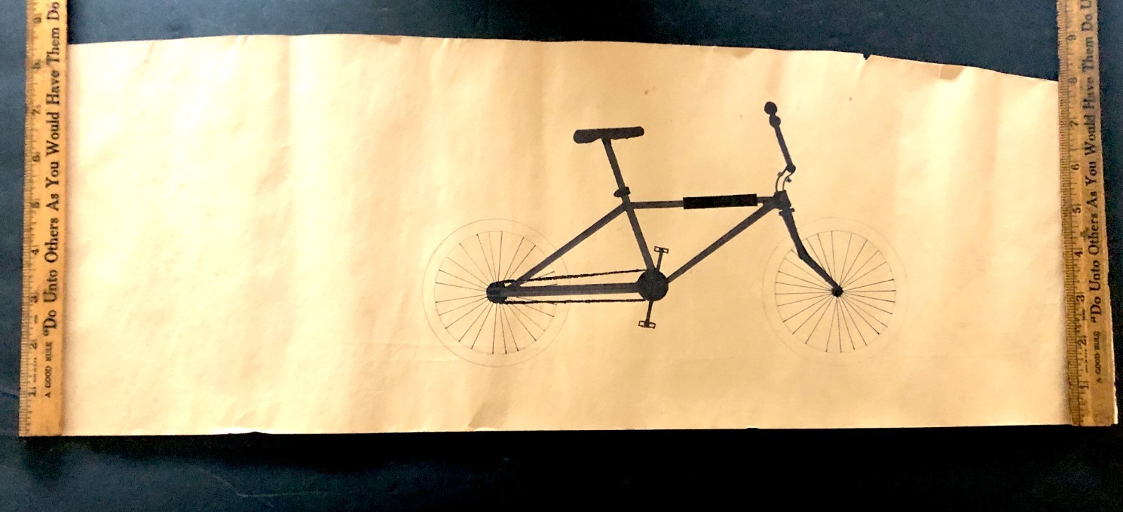 Vintage Hand Drawn Picture Of Late 1800's Early 1900's Bicycle Nice Framing Size