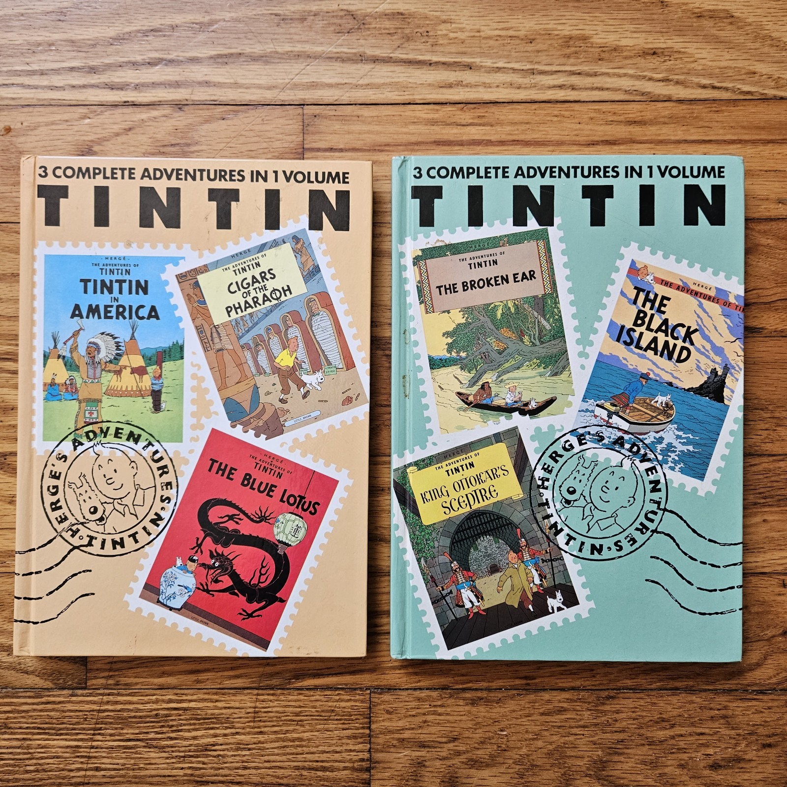 Hergé ADVENTURES OF TINTIN 3 IN 1  Volume 1 & 2 Hardcover 1990s Ear Lotus