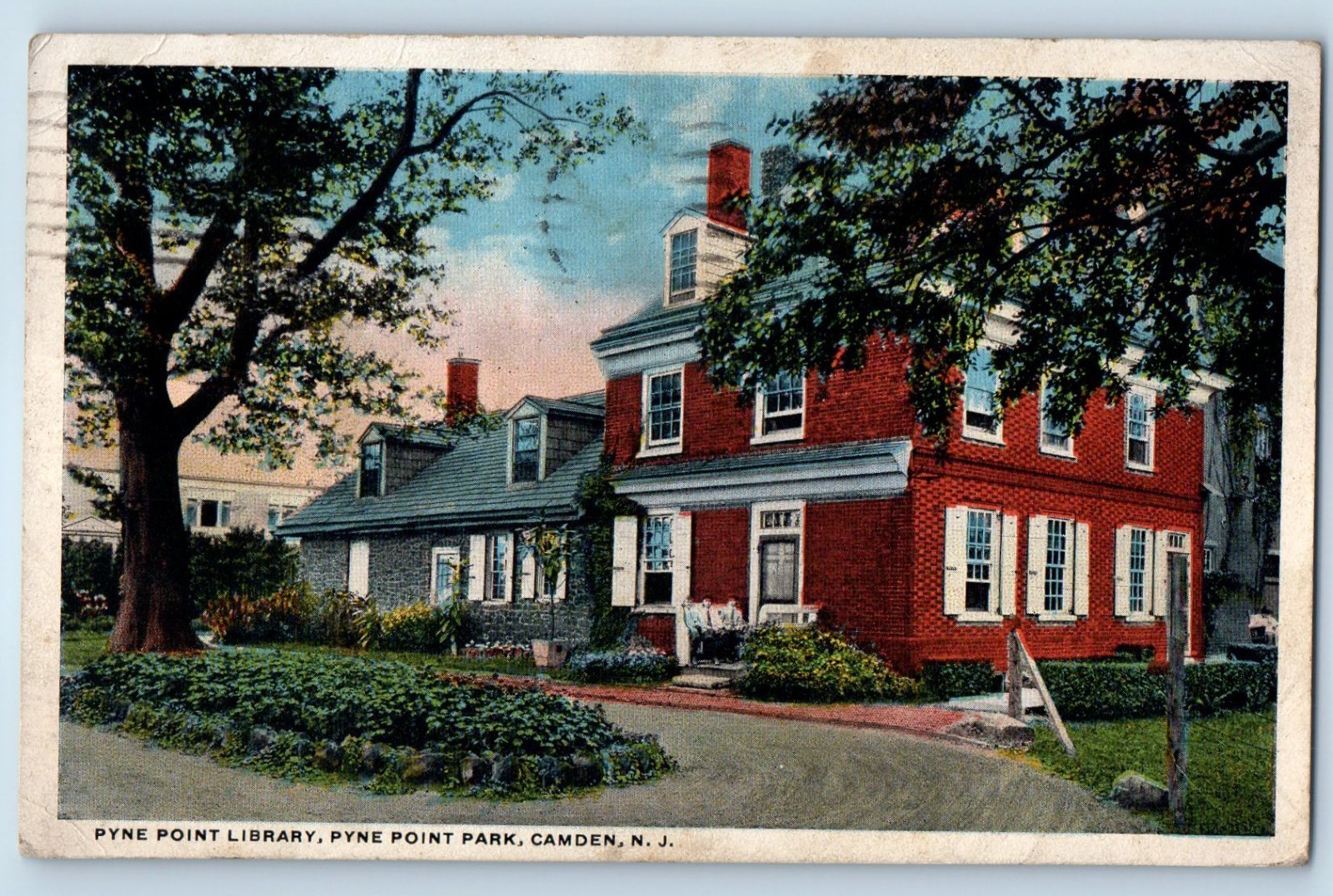 c1916 Camden New Jersey Vintage Postcard Pyne Point Library Park Building Posted