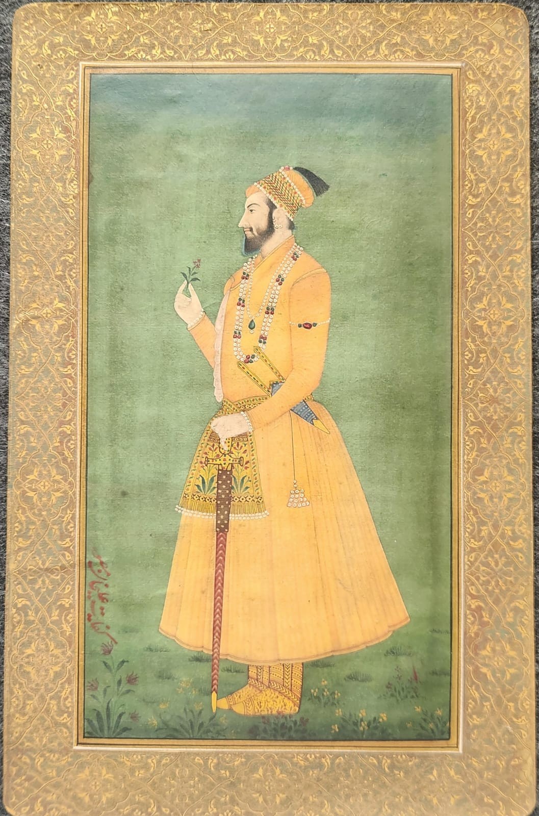Rare Emperor Aurangzeb Portrait – Mughal Miniature Painting by Kifayat Ali Khan 