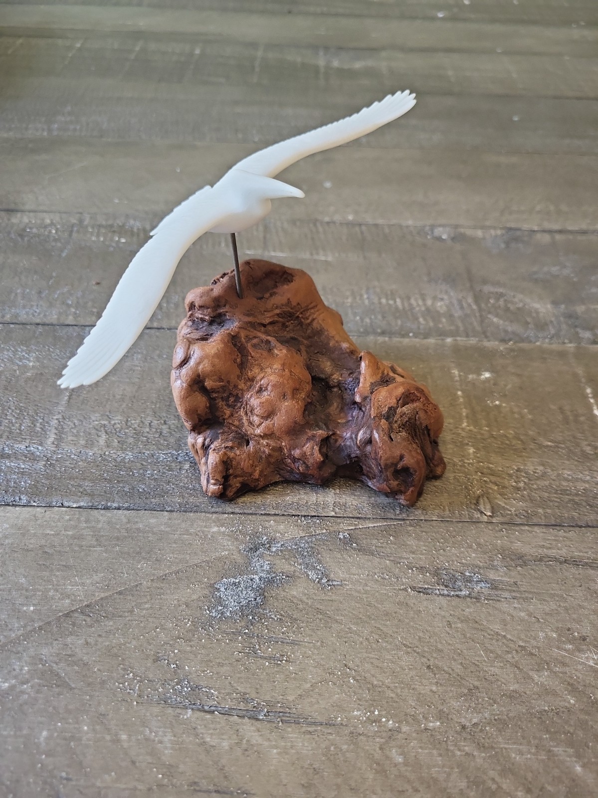 VIntage John Perry Flying Seagull Small Sculpture Burl Wood Base 6\