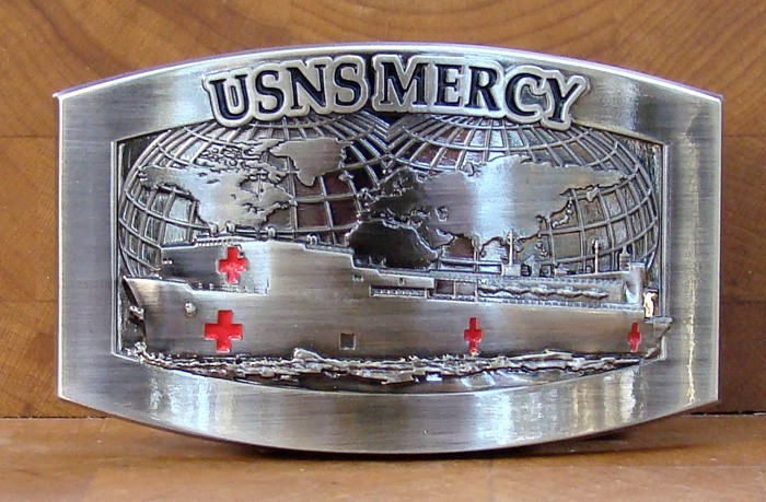USNS Mercy (T-AH-19) Hospital Ship Crew Belt Buckle  Antique Silver