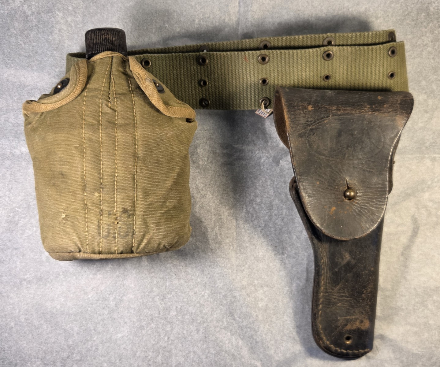 WWII Military M1911 Leather Holster Web Belt 1942 Canteen Cup Rig Complete