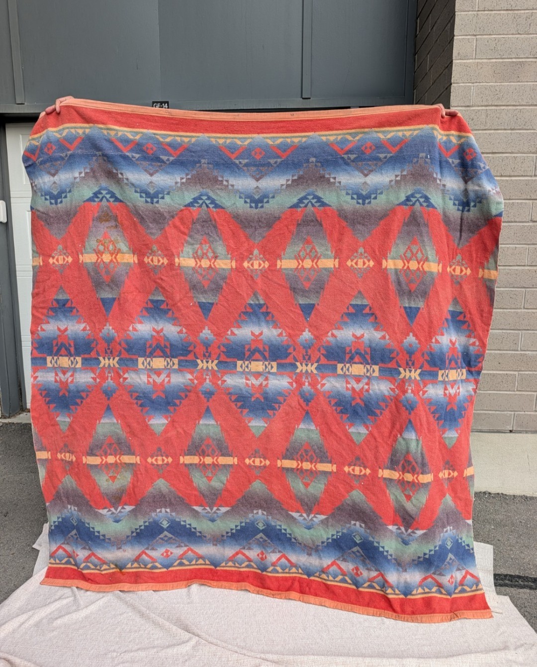 Antique 1930s 40s Beacon Style Camp Blanket Southwestern Tribal Wool Cotton72x76