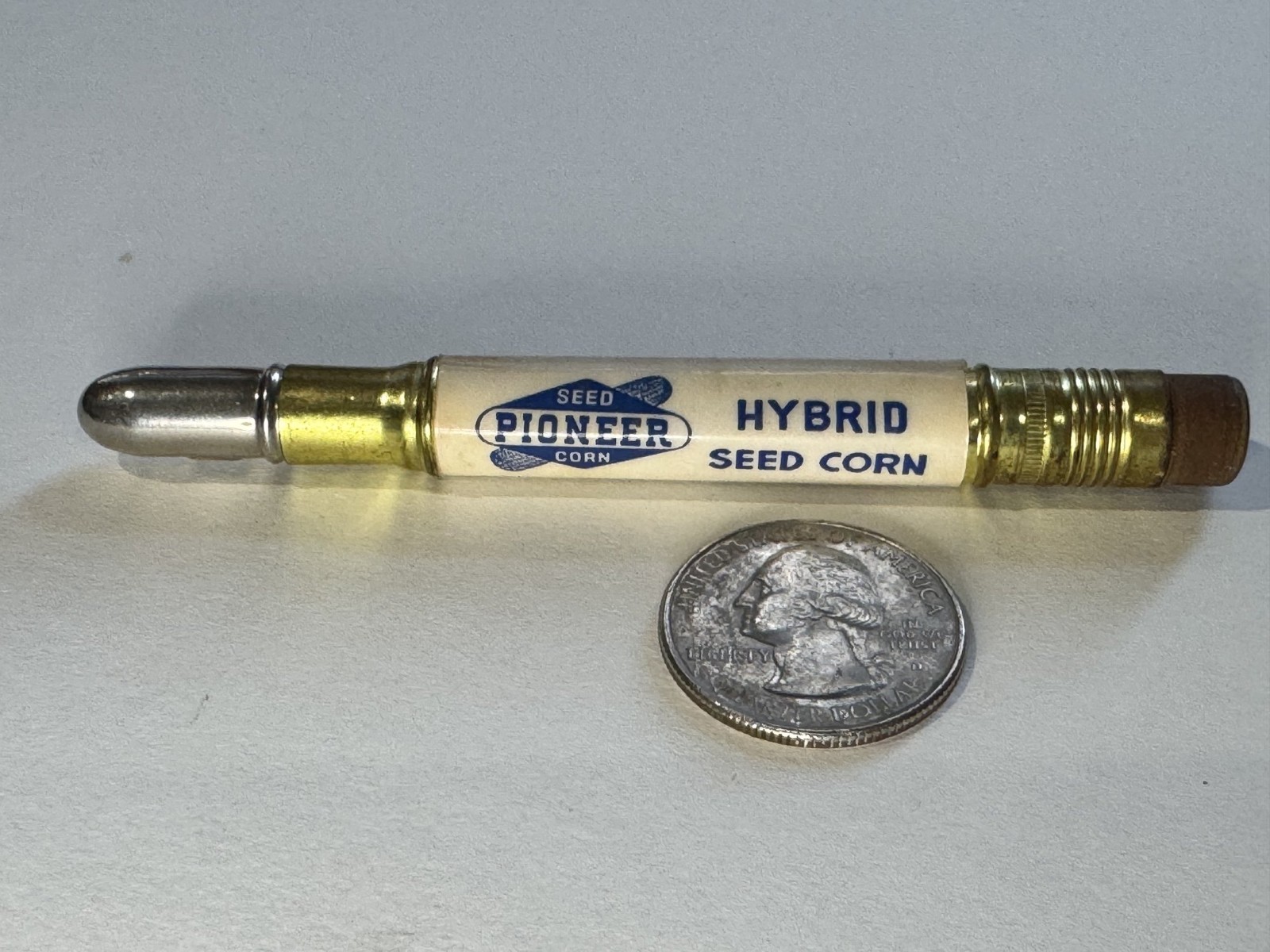 Pioneer Hi-Bred Seed Corn Bullet Pencil Des Moines Iowa Vintage Farm Advertising