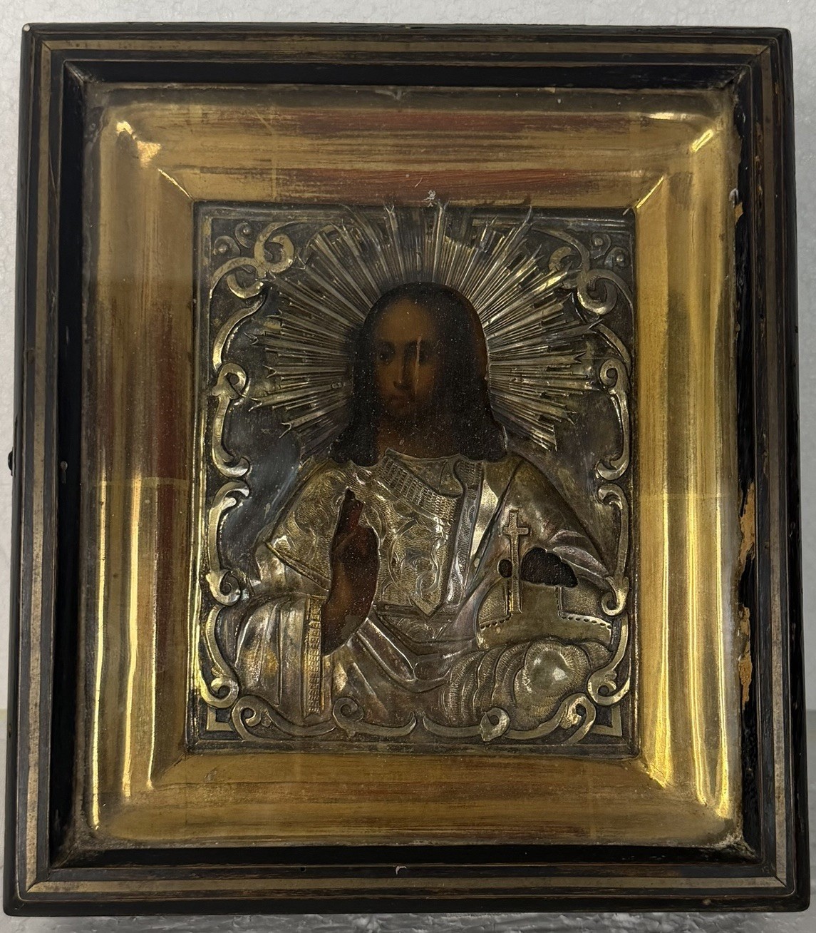 RARE Antique OLD Metal ICON Orthodox Christianity Religion Kiot Jesus Paint