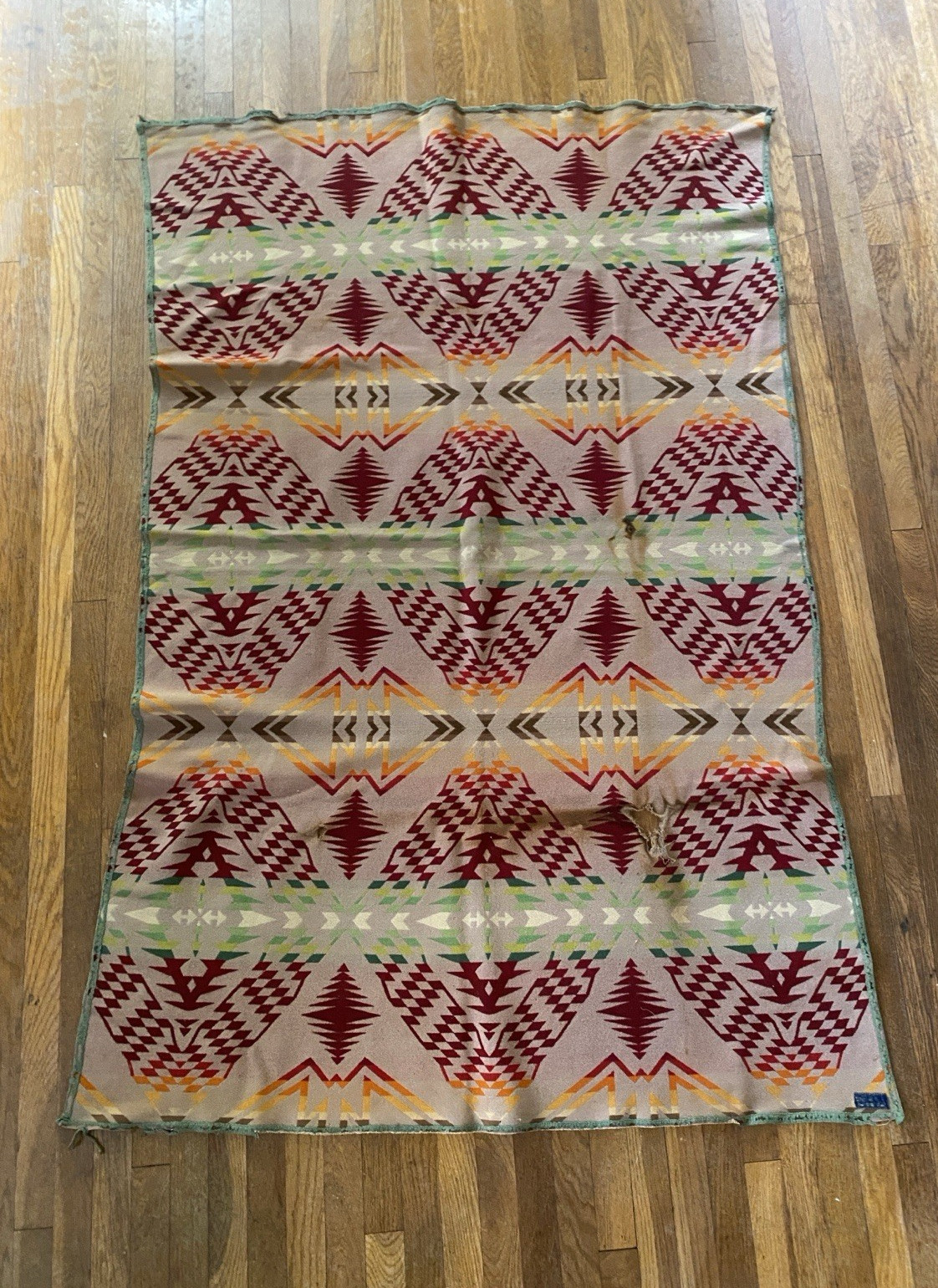 Vintage 20s 30s Pendleton Trade Blanket Native Aztec Design, Distressing 73x50