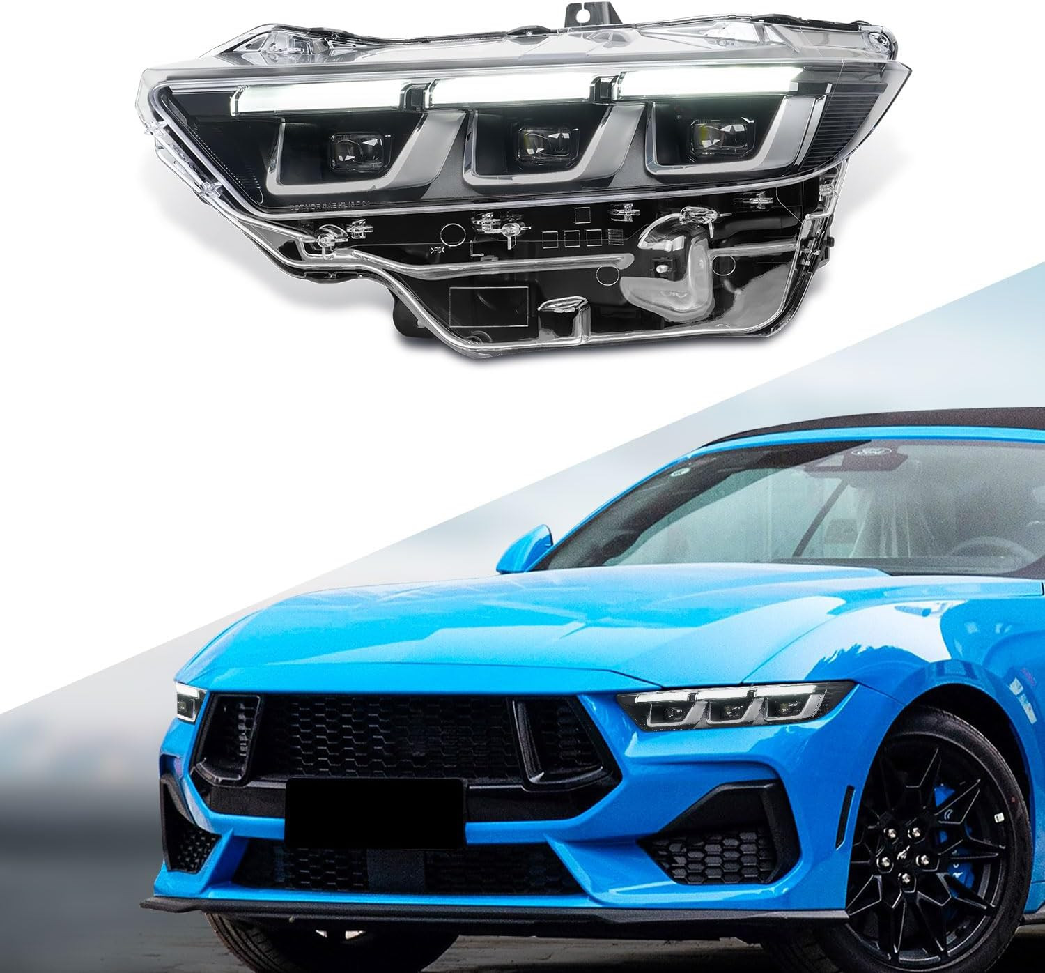 Chrome Inner Headlight Compatible with Ford Mustang 2024-2025,Driver Side