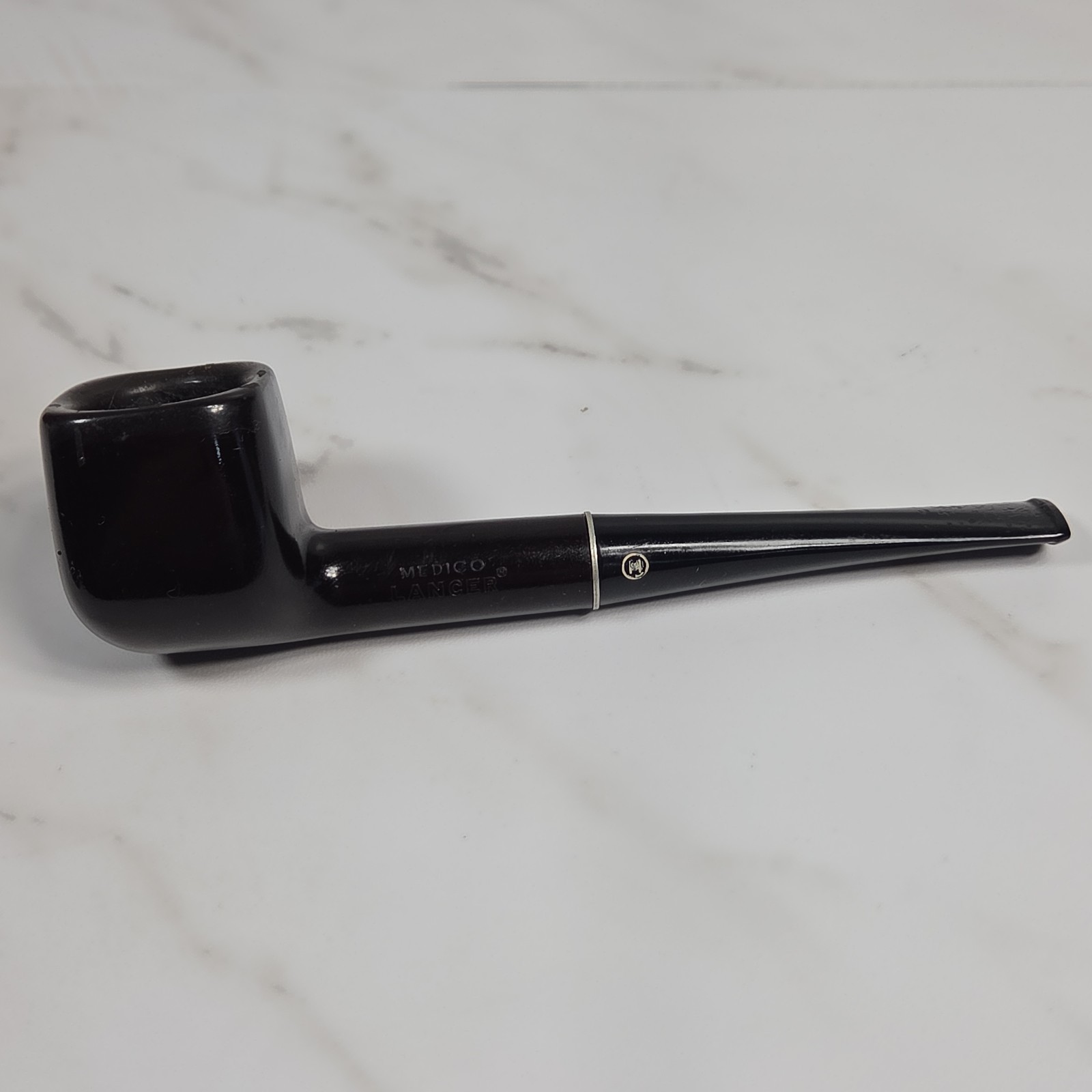 Vintage Medico Lancer Black Brylon Estate Tobacco Pipe - Straight Billiard 6mm