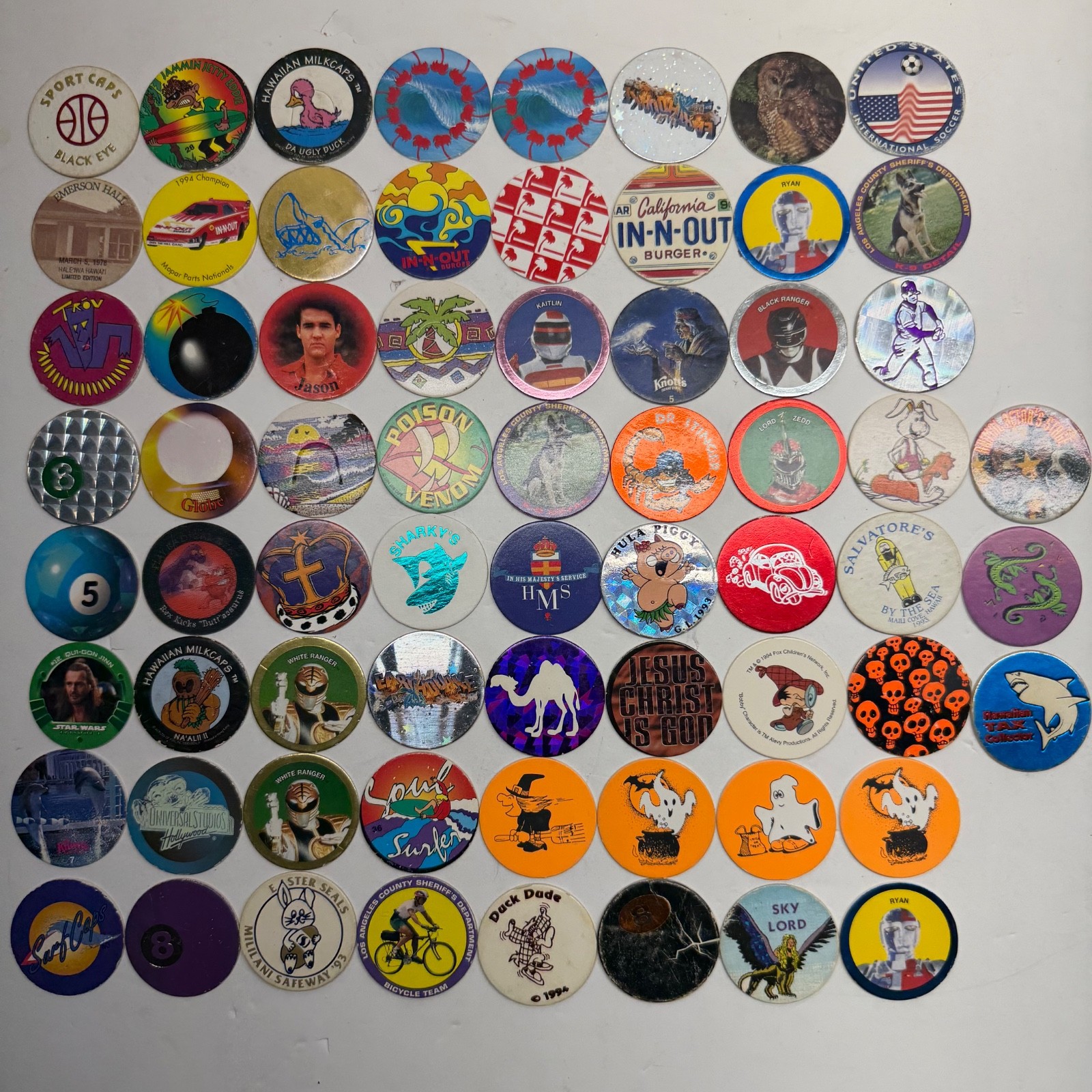 Vintage 1990s POG Lot 67 POGs Slammers Milk Caps Circle Collectibles - ALL SHOWN