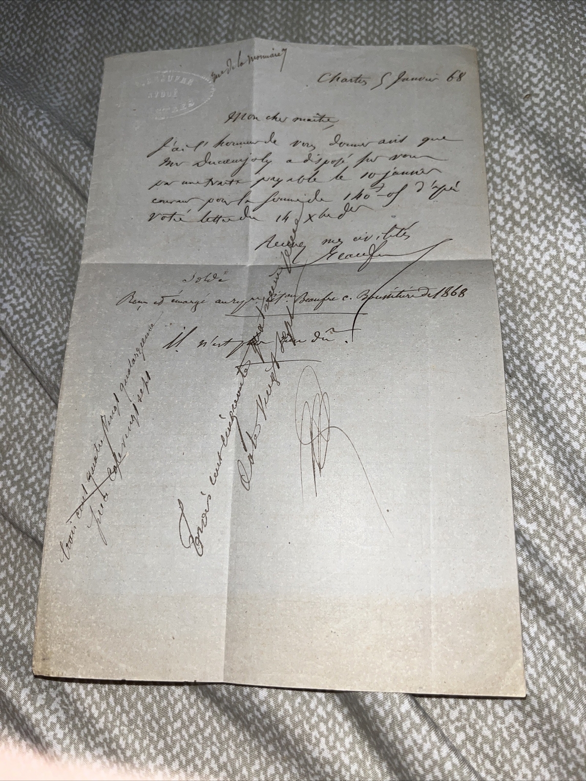 1868 Letter in French: Bretoncelles Chartres France Postmarks Post Civil War Era