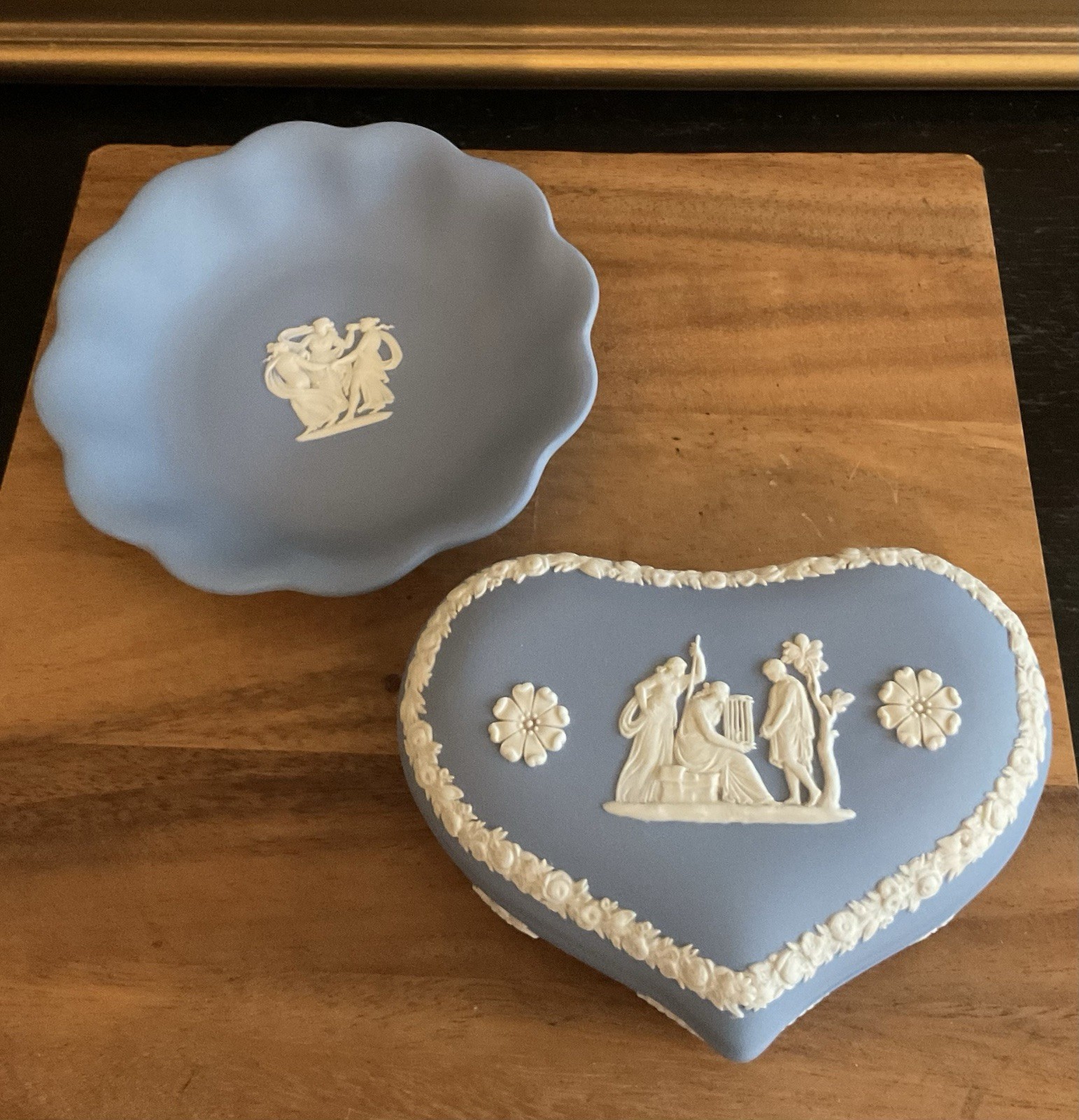 (2) WEDGWOOD Jasperware Blue VANITY Trinket Box/Dish Vintage England