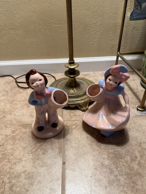 Vintage 1940\'s Kaye of Hollywood Ceramic Boy & Girl Planters