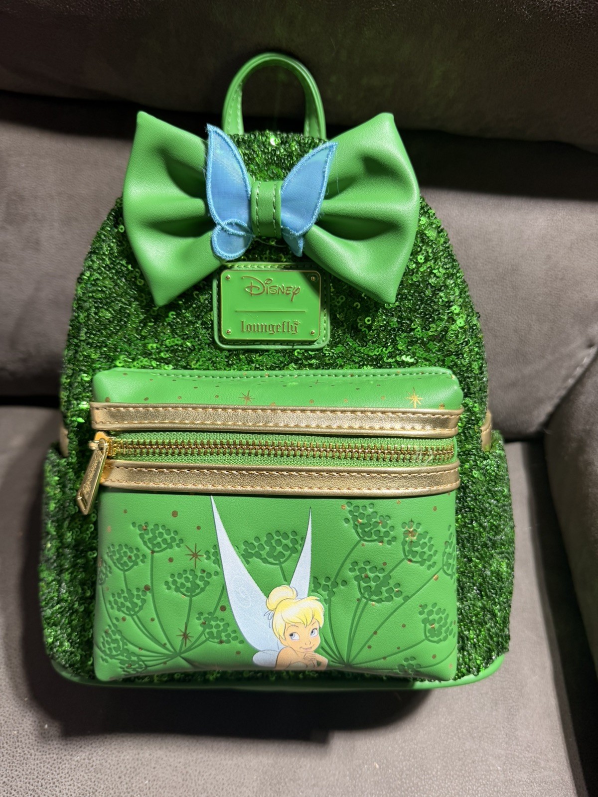 NWT Loungefly Disney Tinker Bell Green Sequin Mini Backpack Handbag