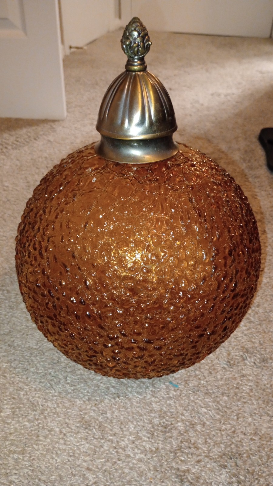 Stunning Vintage Large Amber MCM Bubble Crackle Globe Lamp Light Cover