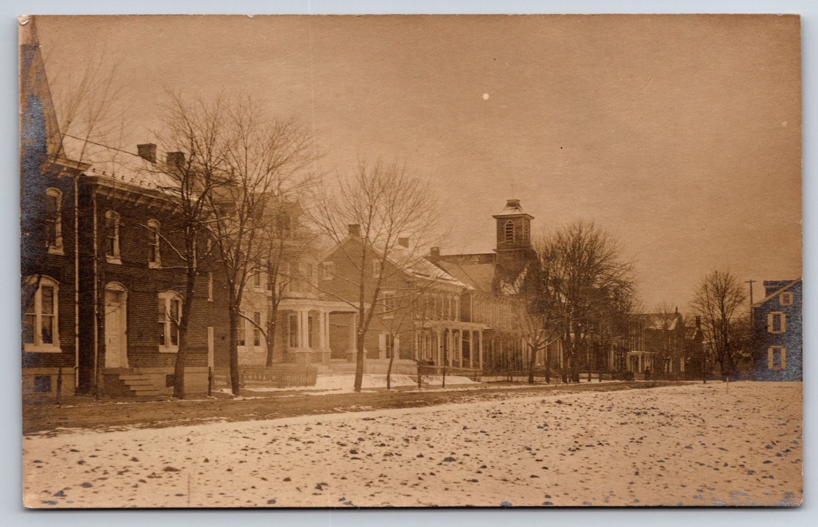 Jonestown Pennsylvania Street View in Winter Snow Real Photo RPPC