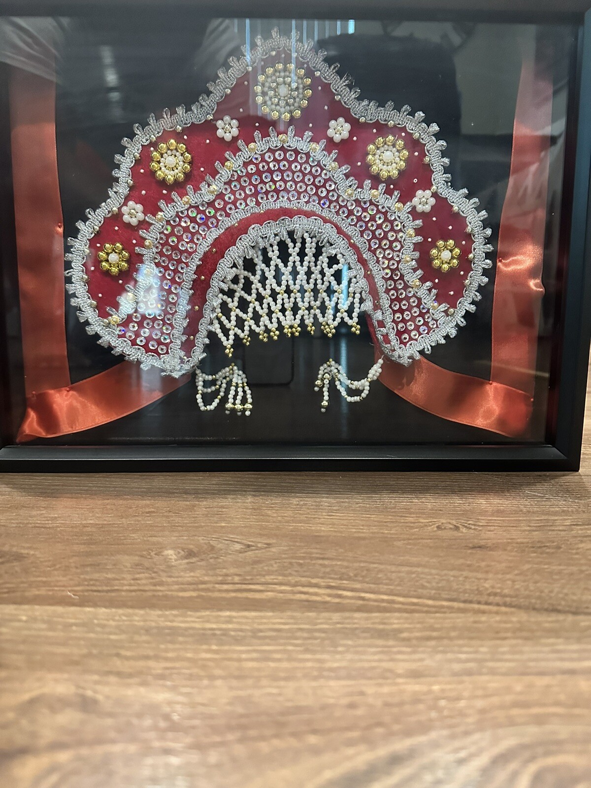 Vintage Traditional Russian Headdress In Shadow Box