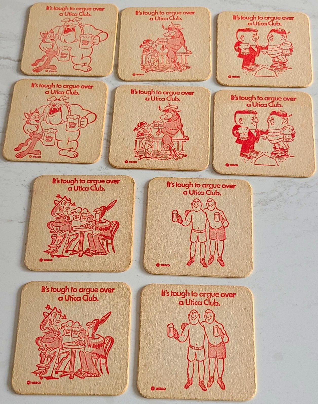 Vintage 60\'S Utica CLUB Cardboard Coasters 10 In All 5 Styles