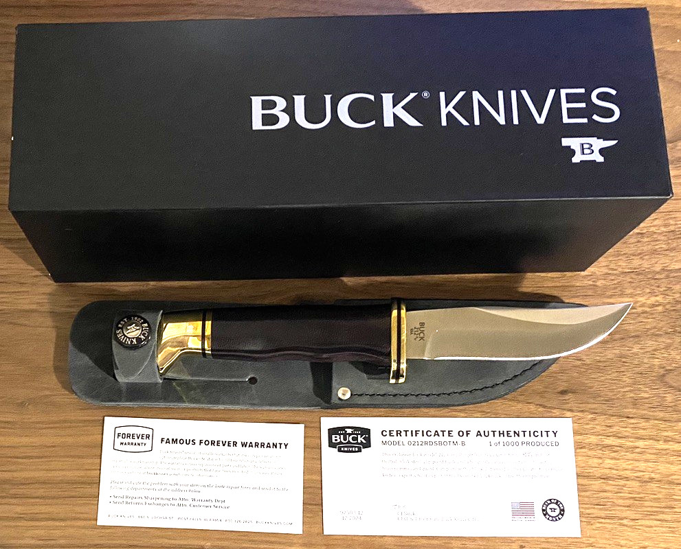1 of 1000 Buck Knife BOTM 212 Fixed Ranger, Burgundy Canvas Micarta S30V - BK1