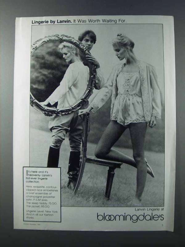 1981 Bloomingdale\'s Lanvin Lingerie Ad - Teddy & Jacket