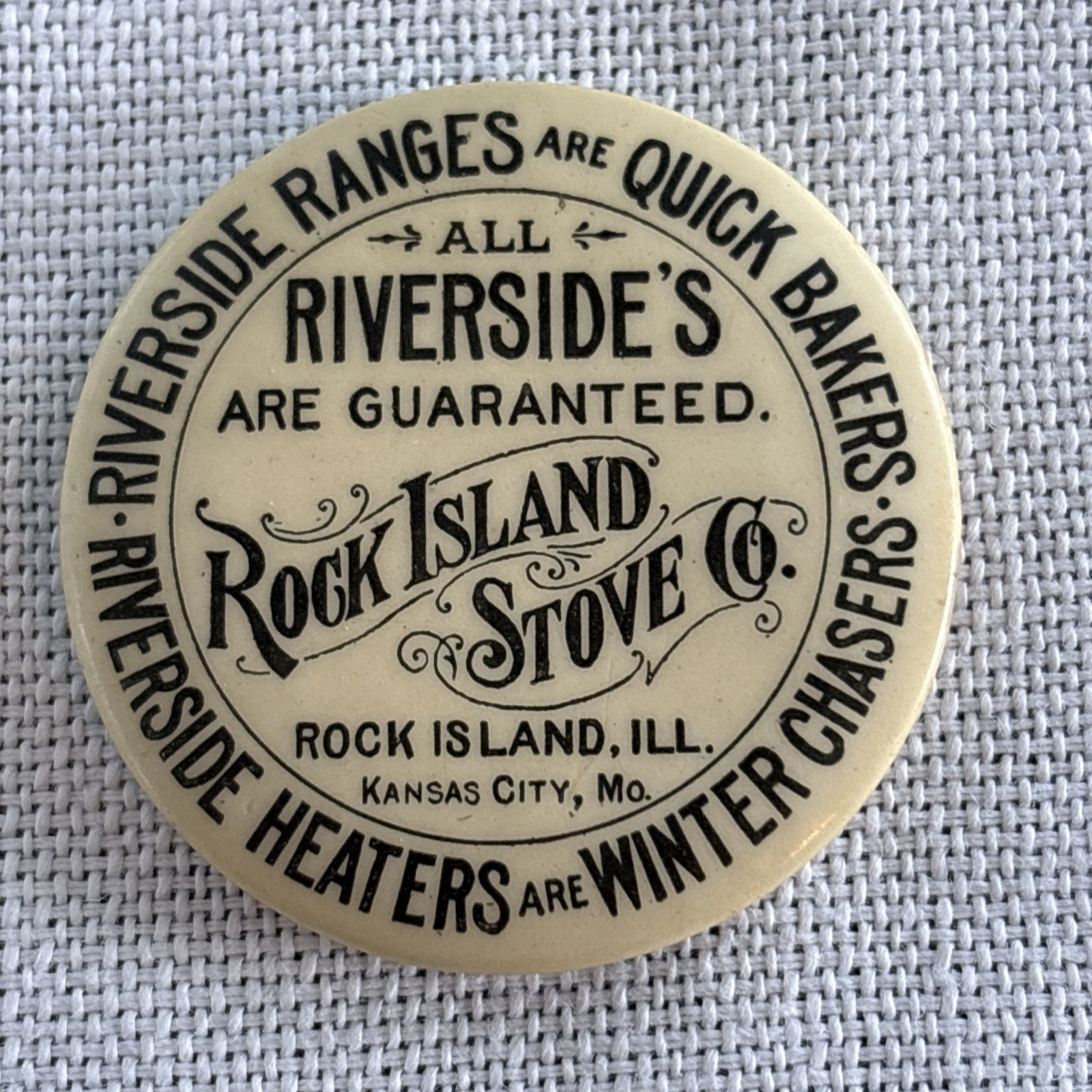 Antique Rock Island Stove Company  Advertising Celluloid Pocket Mirror