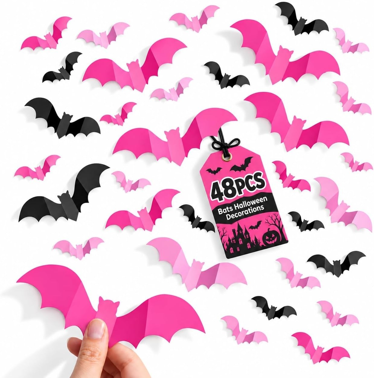 PCS Halloween Bat Decorations, 3D Wall Decor, 4 Sizes 48 Pink