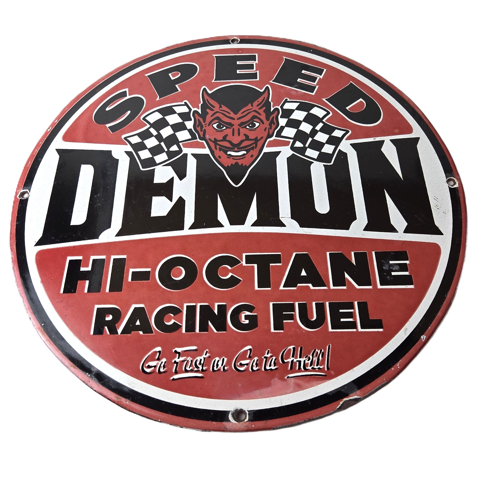 Vintage Speed Demon Sign - Gas Automobile Devil Garage Shop Porcelain Gas Sign