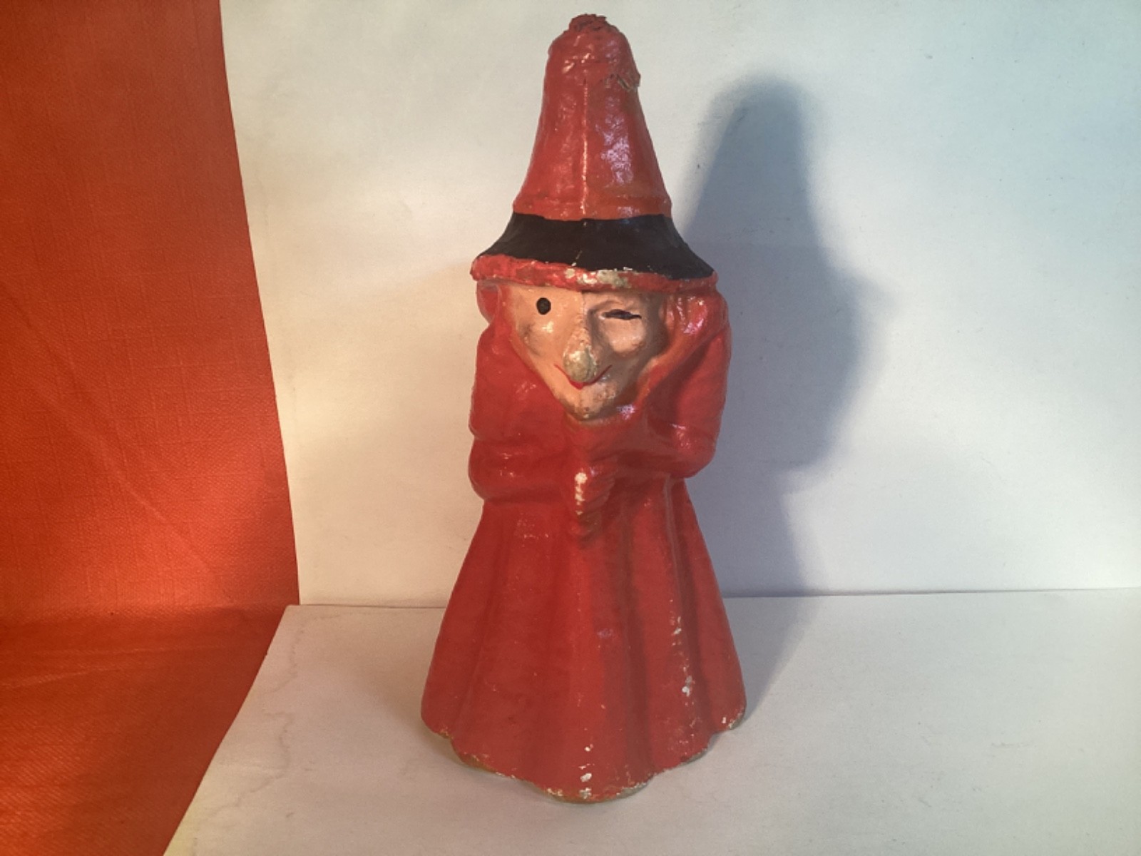 VINTAGE ANTIQUE  HALLOWEEN PULP WINKING WITCH CANDY CONTAINER EXCELLENT CONDITIO