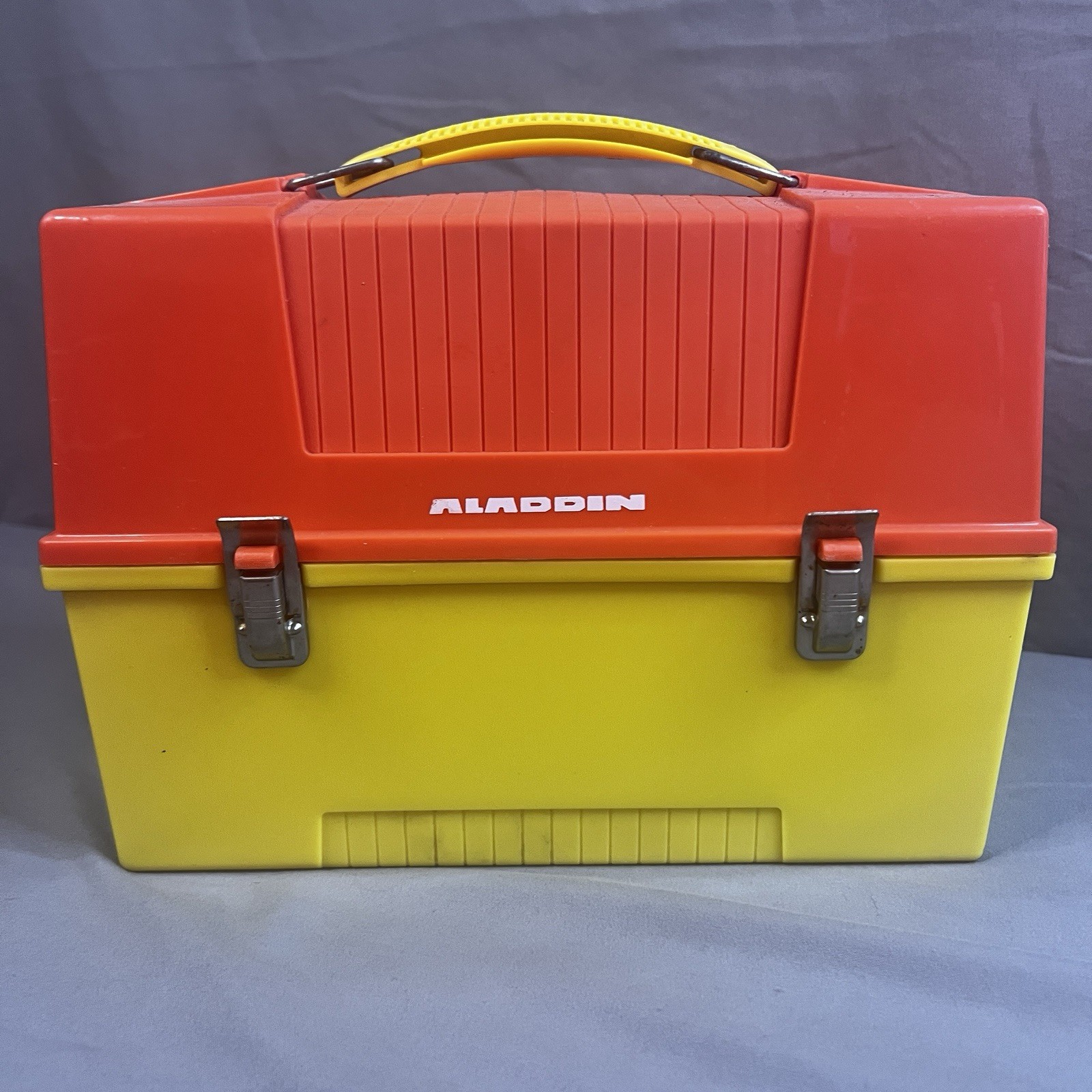 Vintage Retro Aladdin USA Plastic Dome Top Lunch Box Yellow & Orange