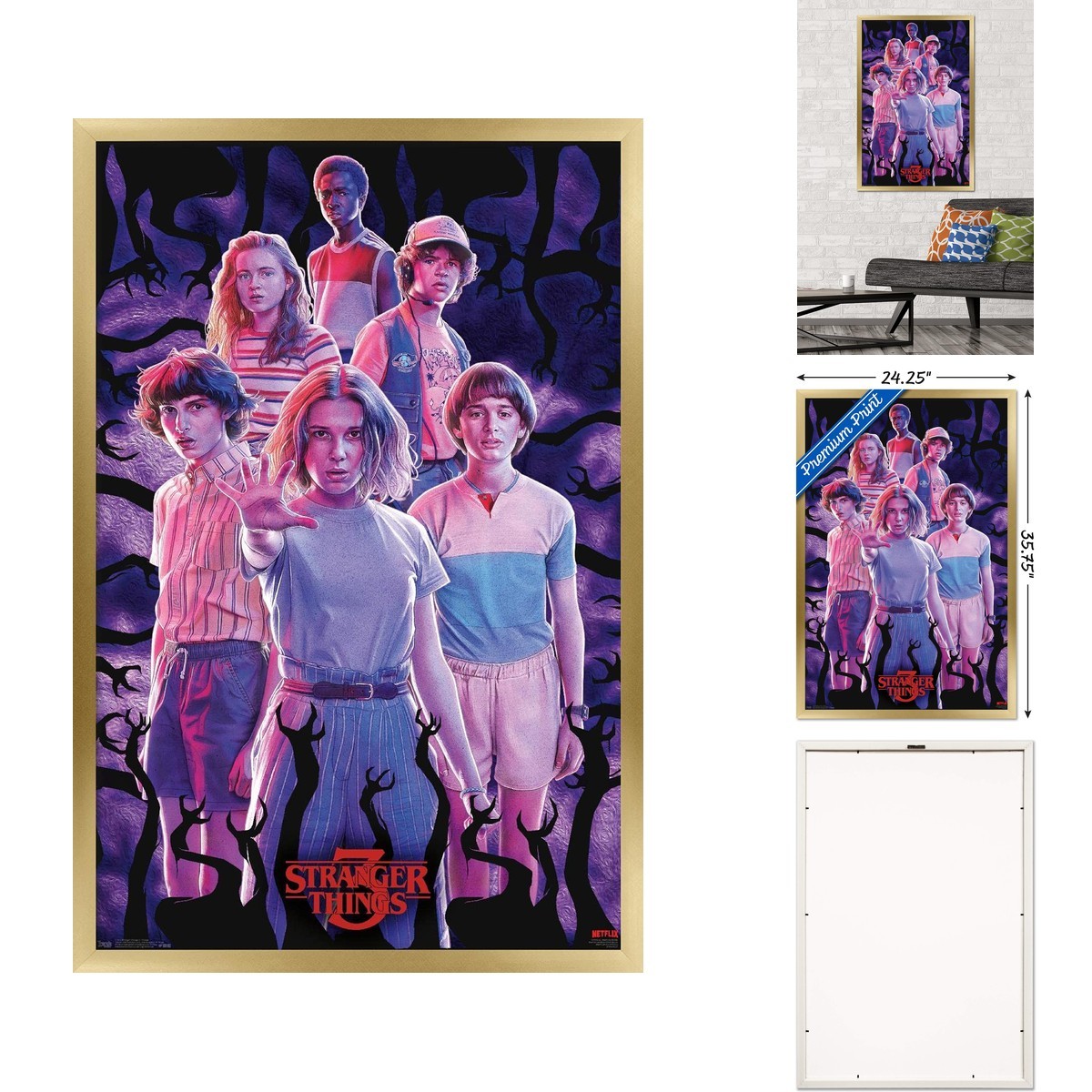 Trends Intl Stranger Things S3 Group Poster 22.375x34 Gold Framed