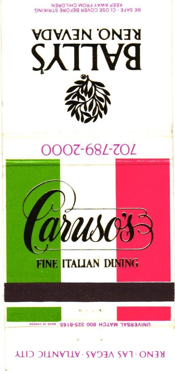 Caruso\'s Fine Italian Dining Bally\'s Reno, Nevada Vintage Matchbook Cover