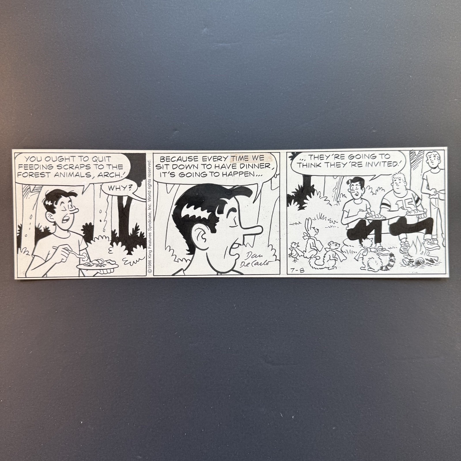 Archie Jughead Original Comic Art Signed Dan DeCarlo Daily Strip 1986 Moose