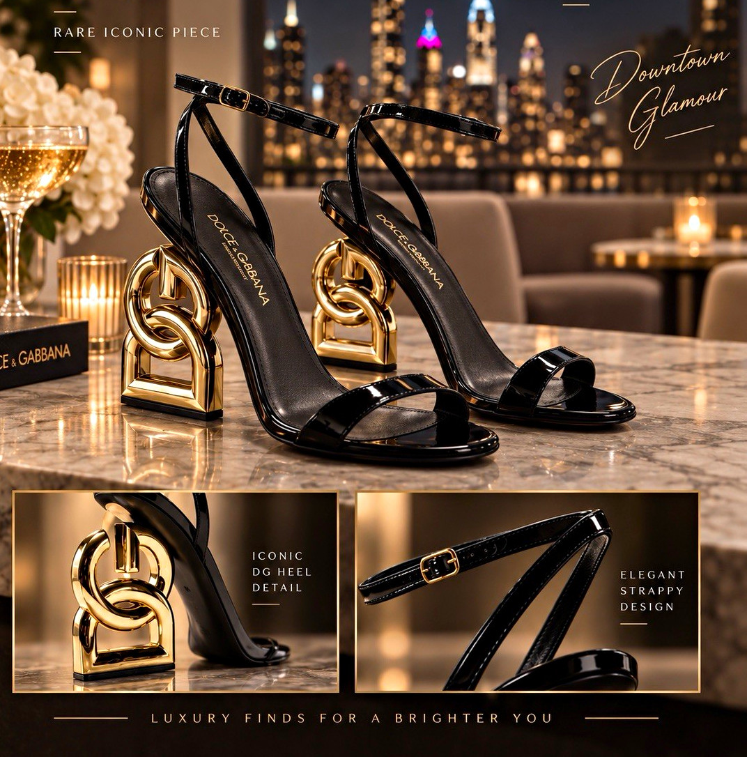 Dolce & Gabbana Black/Gold Patent Strappy Open Toe Block Heel EU 39.5 new