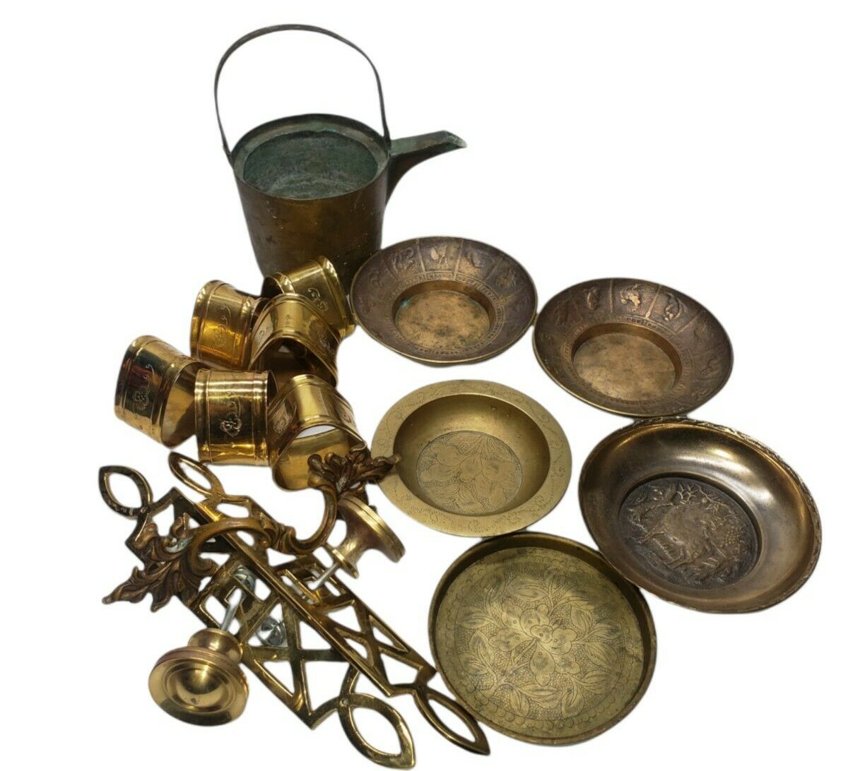Vintage Antique Brass Lot Collectibles, Ashtray, Napkin Holder, Plates