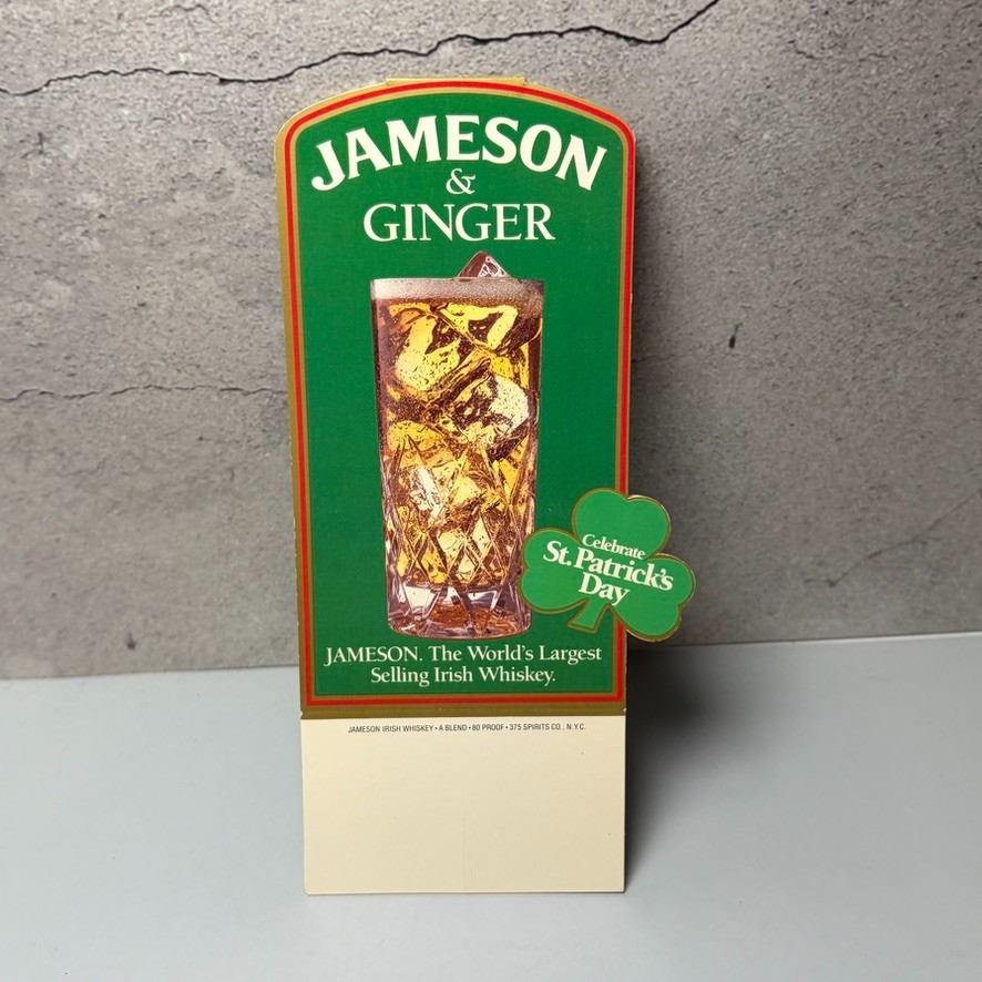 VTG JAMESON IRISH WHISKEY St. Patricks Day Jameson & Ginger Table Tent Advert